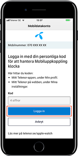 Fyll i din personliga kod och klicka på Logga in